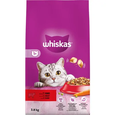 3x Whiskas 1+ Adult Katten Droogvoer Rund 3,8 kg