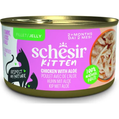 Schesir Kitten kip met aloe (jelly) natvoer kat (blikjes) 1 tray (12 x 85 g)
