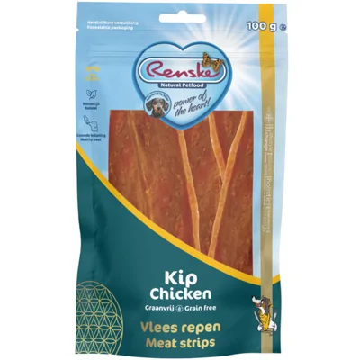 Renske Gezonde Beloning Hond Vleesrepen Kip 100gr