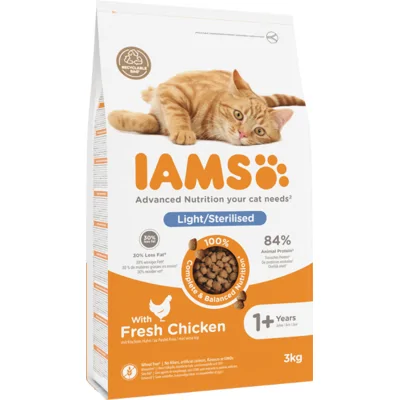 Iams Adult Light/Sterilised kip kattenvoer 10 kg