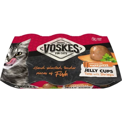 Voskes Jelly Cups tonijn met garnalen kattensnack (6x25 g) 12 verpakkingen (72 x 25 g)