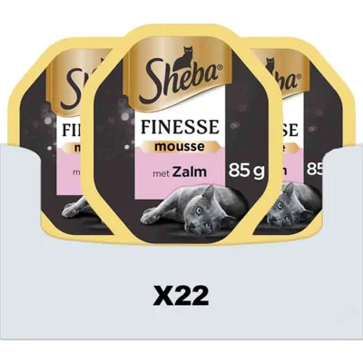 22x Sheba Finesse Kattenvoer Natvoer Mousse Zalm Kuipjes 85 gr
