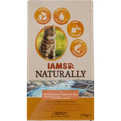 3x IAMS Naturally Kat Adult North Atlantic Zalm&Rijst 2,7 kg