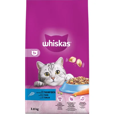 3x Whiskas 1+ Adult Katten Droogvoer Tonijn 3,8 kg