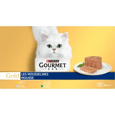 Gourmet Gold Kattenvoer Blik Mousse Multipack Kip&Tonijn&Kalkoen&Konijn 48 x 85 gr