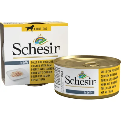 10x Schesir Hondenvoer Blik Jelly Kipfilet en Ham 150 gr