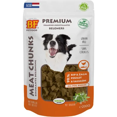 12x BF Petfood Meat Chunks Kip - Zalm 200 gr