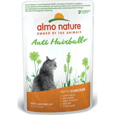 60x Almo Nature Anti-Haarbal Kattenvoer Nat Kip 70 gr