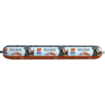 Biofood vleesvoeding worst Kip en Zalm hondenvoer 800gr