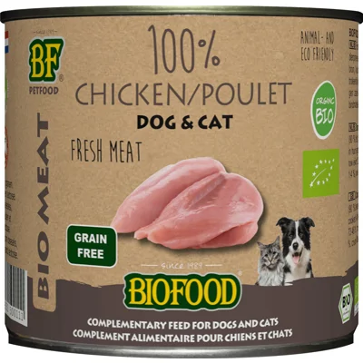 BF Petfood Biofood Organic 100% kippenvlees natvoer hond & kat (blik 200g) 12 x 200 g