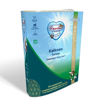 Renske Graanvrij vers gestoomd kalkoen hypoallergeen natvoer hond (kuip) 1 tray (10 x 395 g)