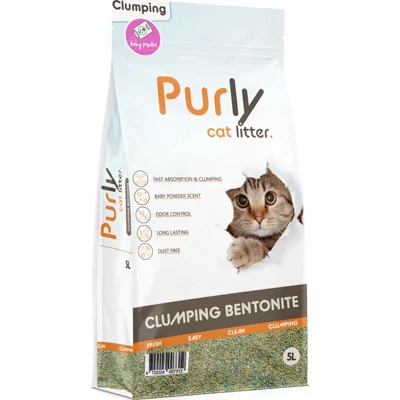 Purly Clumping bentoniet kattenbakvulling Baby Powder 2 x 5 liter