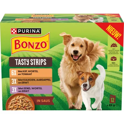 Bonzo Hondenvoer Nat Reepjes in Saus Kip, Kalkoen & Eend 12x85 gr