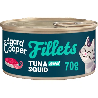 Edgard & Cooper graanvrij tonijn- en inktvisfilets kat natvoer blikje 70gr