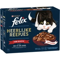 Felix Heerlijke Reepjes Farm Selectie met rund, kip, eend, kalkoen in saus natvoer kat 4 x (12 x 80 g) product name