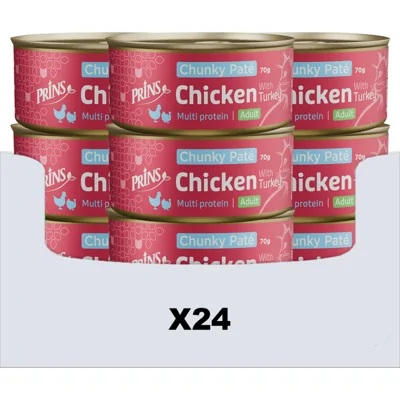 24x Prins Chunky Paté Kattenvoer Nat Kip&Kalkoen 70 gr