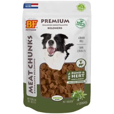 12x BF Petfood Meat Chunks Rund - Hert 200 gr