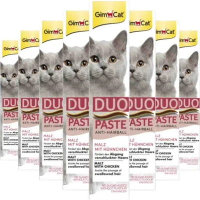 8x GimCat Anti-Hairball Duo-Paste Kip&Mout 50 gr