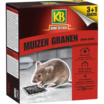 KB Magik Graan Muizengif 4 Stuks Tegen Muizen - 4 doosjes inéén - Volledige uitroeing - Bestand tegen vocht