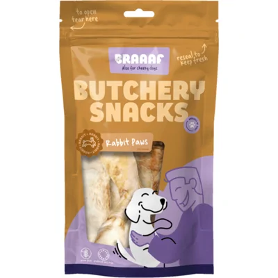 10x Braaaf Butchery Rabbit Paws Hondensnack 100 gr