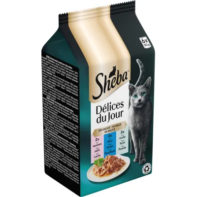Sheba Délices Du Jour in Saus Traiteur Selectie Maaltijdzakjes Multipack 6x50 gr