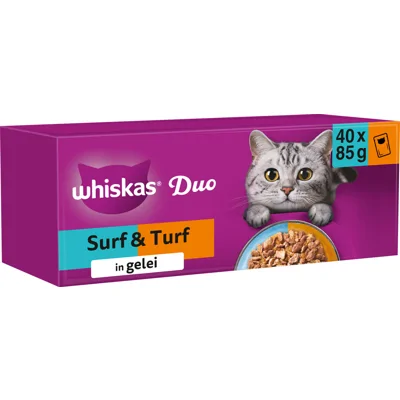 Whiskas 1+ Natvoer - Duo - Surf & Turf in Gelei - 24 x 85 gram