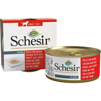 10x Schesir Hondenvoer Kipfilet en Rundvlees in Gelei 150 gr