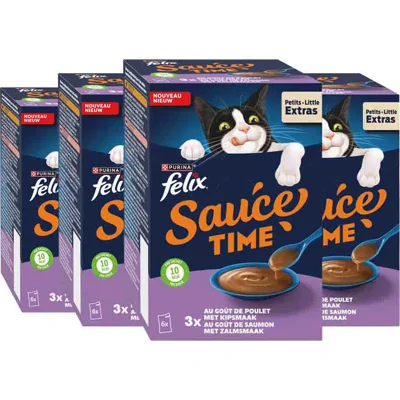 4x Felix Kattensnack Sauce Time Kip & Zalm 6x40 gr