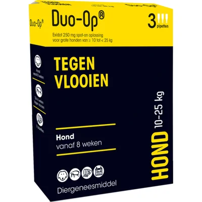 Duo-Op spot-on anti-vlooienmiddel voor de hond 250 mg (10 - 25 kg) 2 x 3 pipetten