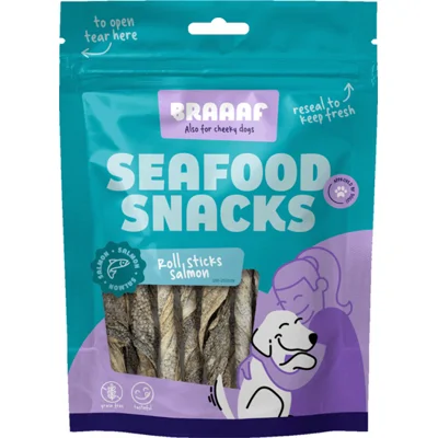 12x Braaaf Sticks Hondensnack Zalmhuid 12 cm 70 gr