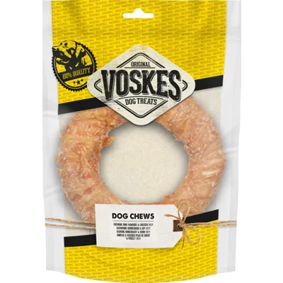 15x Voskes Kauwring Runderhuid met Kip 19 cm