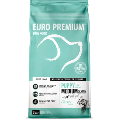 4x Euro-Premium Puppy Medium Kip - Rijst 3 kg