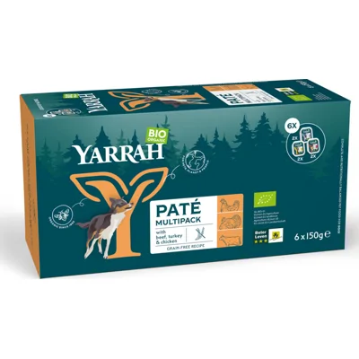 4x Yarrah Bio Hondenvoer Multipack Paté Graanvrij Kip&Kalkoen&Rund 6 x 150 gr
