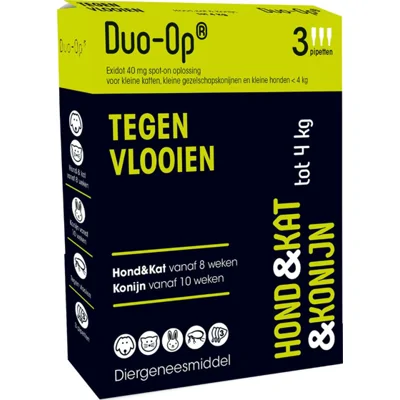 Duo-Op spot-on anti-vlooienmiddel voor hond, kat en konijn 40 mg (tot 4 kg) 2 x 3 pipetten