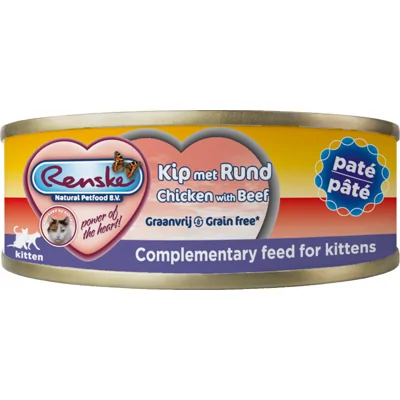 Renske Kitten Graanvrij paté kip met rund natvoer kat (blik) 24 x 70 g