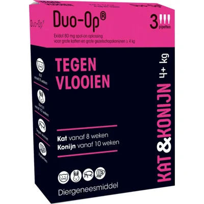 Duo-Op spot-on anti-vlooienmiddel voor kat en konijn 80mg (4+ kg) 2 x 3 pipetten
