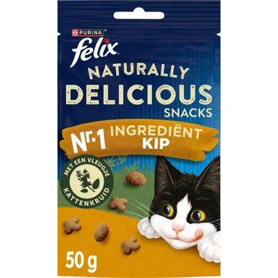 Felix Naturally Delicious met kip en vleugje kattenkruid snacks 4 x 50 g