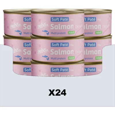 24x Prins Soft Paté Kattenvoer Nat Zalm&Kip 70 gr