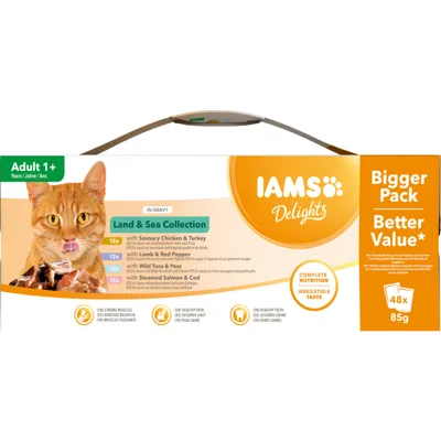 Iams Delights Land & Sea Collection 48x85 gr zakjes kat 2 x (48 x 85 g in saus)