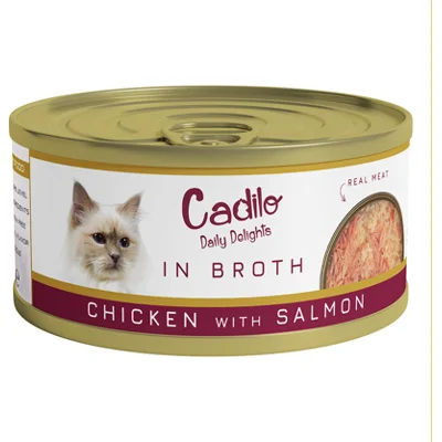Cadilo Daily Delights - kip met zalm in bouillon - natvoer kat (70 g) 1 verpakking (6 x 70g)