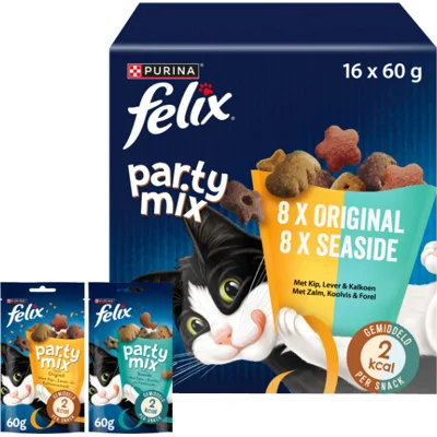 Felix Party Mix Original / Seaside kattensnoep 16 x 60 g