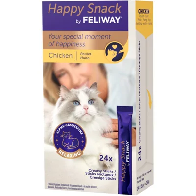 4x Feliway Happy Kattensnack Kip 24 x 15 gr