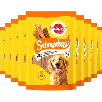 9x Pedigree Schmackos Hondensnacks Gevogelte Mix 144 gr