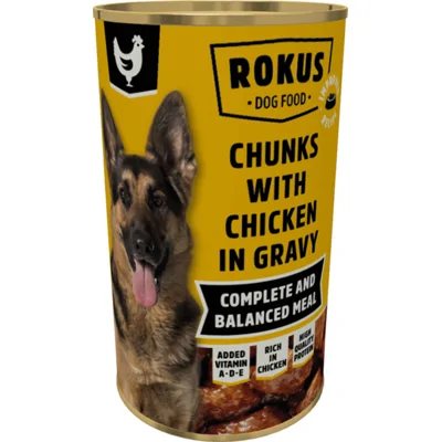 Rokus Hondenvoer Blik Stukjes Kip in Jus 1,24 kg