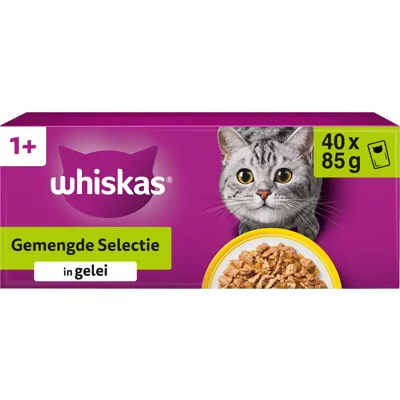 Whiskas 1+ Mixed Menu in Gelei - Maaltijdzakjes - 40 x 85 g