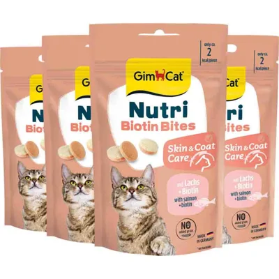 4x GimCat Kattensnack Nutri Biotin Bites 40 gr