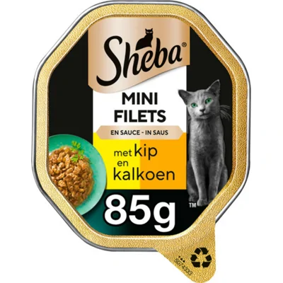 Sheba Mini Filets Adult Kattenvoer Natvoer Kip en Kalkoen in Saus Kuipjes 85 gr