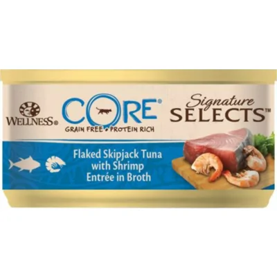24x Wellness Core Kattenvoer Signature Selects Flaked Tonijn - Garnaal 79 gr