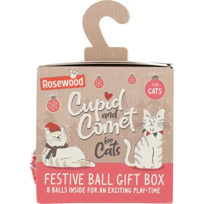 Rosewood Kattenspeelgoed Cupid&Comet Feestelijke Ballen Giftbox 8 stuks