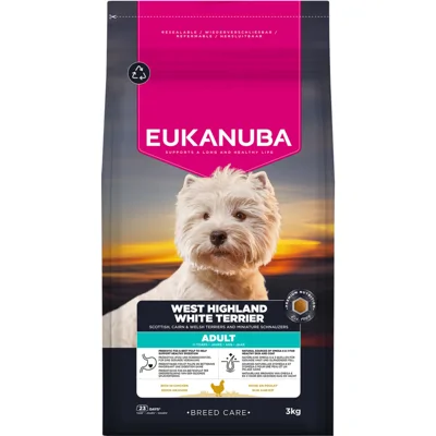 3x Eukanuba Breed Care Hond Droog Adult West Highland White Terriers Kip 3 kg